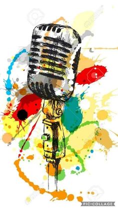 an old fashioned microphone with paint splatters on it