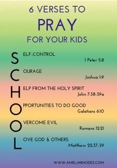 a poster with the words, 6 verses to pray for your kids's school