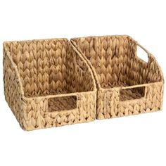 two woven baskets sitting side by side