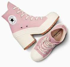 Converse A06433C Chuck 70 De Luxe Heel Womens Sneaker Gum Light Pink W6 SEE SIZE CHART A chunky, lugged heel ups these platform Chucks for a high-fashion twist on a versatile look. Now in a soothing shade so you can rejuvenate your rotation from the ground up. Longer days call for bolder strides-Lace up and go. • High-top heeled platform shoe with a twill upper • OrthoLite cushioning helps provide optimal comfort • A chunky, lugged heel ups the height • Faux-leather Chuck Taylor ankle patch • SK Apology To Myself, Make It Happen Girl, Chuck 70 De Luxe Heel, Converse Heels, Shock Everyone, Leather Chuck Taylors, Cute Pink Outfits, Platform Chucks, Kawaii Outfit Ideas