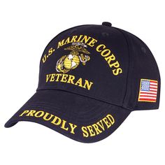 a navy cap with the words u s marine corp veteran proudly served on it