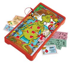 the grinch board game is on display with its matching cards and instructions for children to play