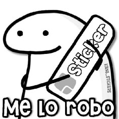 a sticker with the words me lo robo and an image of a cartoon character holding