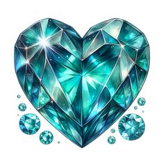 a blue heart shaped diamond surrounded by diamonds and bubbles on a white background with the words love