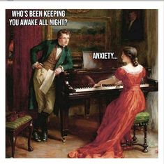 a man and woman sitting at a piano with an ad on it that says, who's been keeping you awake all night?