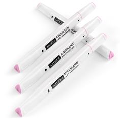 four white markers with pink tips are lined up