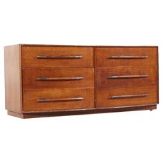 an old wooden dresser with metal handles on it's doors and drawers, isolated against a white background