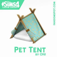 an advertisement for the pets tent by oni, featuring bananas in blue and gold