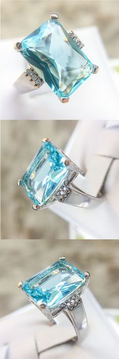 Natural Aquamarine Ring For Lover Sea ! Gift Sapphire Open Ring With Accent Stones, Elegant Blue Diamond Ring For Proposal, Elegant Open Crystal Ring For Proposal, Elegant Solitaire Crystal Ring For Proposal, Elegant Open Topaz Ring For Anniversary, Elegant Aquamarine Diamond Promise Ring, Emerald Cut Aquamarine Promise Ring, Vs Clarity Open Sapphire Ring For Gift, Open Ring With Accent Stones For Gift