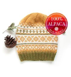 Fair Isle Hand-knitted Alpaca Hat, Chunky Winter Adult Beanie, Warm Norwegian Pattern Hat Hand Knitted Alpaca Hats For Winter, Handmade Alpaca Hats For Fall, Alpaca Knit Beanie Hats, Knitted Alpaca Beanie Hat, Hand Knitted One Size Alpaca Hats, One Size Brown Alpaca Hat, Handmade Cozy Alpaca Hats, Winter Wool Hat As Gift, Hand Knitted Alpaca Cap