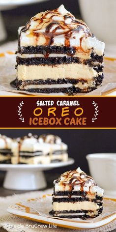 a slice of salted caramel oreo icebox cake