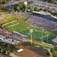 an aerial view of a football field and stadium