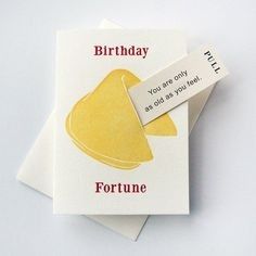 two birthday cards on top of each other with the words fortune written in red and yellow