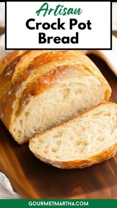 a loaf of artisan crock pot bread sitting on top of a cutting board