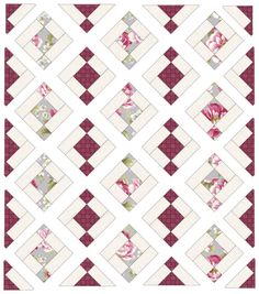 an image of a quilt pattern with pink flowers on it