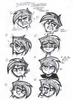 some character sketches from the animated movie wrecky boy, which was drawn in pencil and ink