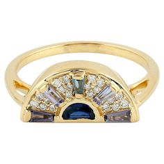 18KT:4.262g,D:0.10ct, Ioli:0.08ct,Sapp:0.14ct,Tanz:0.10ct,Topa Modern Multi-stone Diamond Ring, Yellow Gold Multi-stone Art Deco Jewelry, Art Deco Multi-stone Yellow Gold Jewelry, Yellow Gold Sapphire Ring With Cubic Zirconia, Art Deco Multi-stone Diamond Ring, Art Deco Yellow Gold Multi-stone Jewelry, Yellow Gold Multi-stone Diamond Rings, Yellow Gold Diamond Cluster Ring With Multi-stone, Diamond Multi-stone Sapphire Ring With Baguette Cut