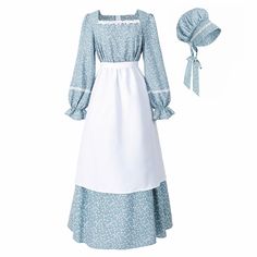 PRICES MAY VARY. Package Includes - Women colonial dress*1, apron*1, bonnet*1. A full set of prairie dresses back you to 1800s. Fabric - The women pioneer dress is made of 70% polyester and 30% cotton floral fabric. Lightweight and comfortable to wear, not see-through. Hot iron lower than 110℃. Features - This women prairie dress is long, and the square neck design has a pure white neck embellishment. The waist is elastic, and it is comfortable to wear and not tight. The long-sleeved style is de 1910 Fashion Women, Pilgrim Clothing, Pilgrim Costume, Pioneer Costume, Pioneer Clothing, 19th Century Dress, Pioneer Dress, Prairie Dresses, Colonial Dress