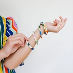 Sunshine Tienda® Watercolor Tile Bangle Set Colourful Tile, Stacked Bangles, Yellow Light, Bangle Set, Green Dark, Natural Material, Accessories Branding, Step Up, Pink Red