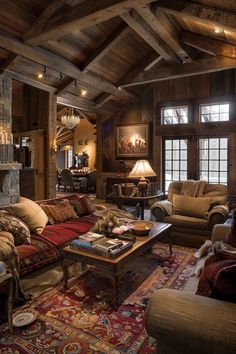 a living room filled with furniture and a fire place