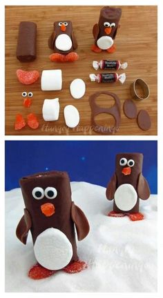 chocolate penguin marshmallows and candy penguins