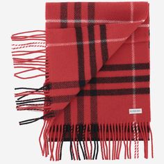 Scarf made of wool and cashmere All-over check pattern Fringed edges Multi Made in Scotland Composition: 54% merino wool, 46% cashmere Burberry Inspired Scarf, Burberry Cashmere Scarf, Campus Fashion, Luxury Classic Plaid Scarves, Red Plaid Scarf, Check Scarf, Campus Style, Cashmere Tartan Scarf, Checked Scarf