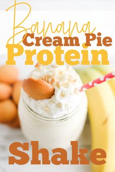 banana cream pie protein shake in a mason jar