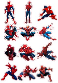 various spiderman stickers are shown on a white background