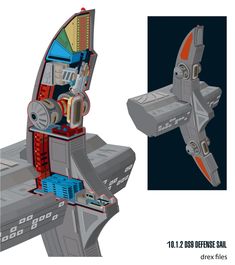 a paper model of a space ship with different parts on the front and back sides