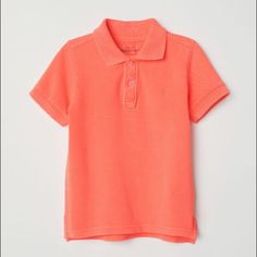 Brand New Neon Orange Short Sleeve Polo Shirt From H&M. Purchased For An Event We Didn’t Attend, So Never Worn. Size 2-4 Cute Cotton H&m Tops, Casual Orange Tops For Playwear, H&m Collared Cotton Top, H&m Orange Summer Tops, Orange Shorts, Color Naranja, Neon Orange, Short Sleeve Polo, Color Orange