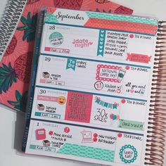 two planner pages with stickers on them