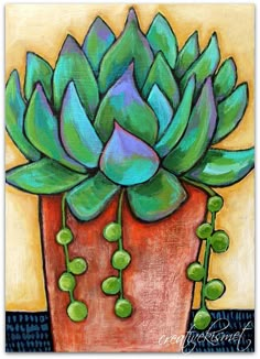 an acrylic painting of a potted plant