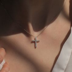 "POLARIS CROSS MOISSANITE NECKLACE ✨💎 Whether you wear it for faith or fashion, it brings a brilliant shine to any day or evening ensemble. ✨ 🚩 DOUBLE SHINING! 🚩 DOUBLE SPARKLING! 🚩 DOUBLE VALUE! * Solid 14K Gold * Moissanite Stone Moissanite - D color (Colorless), VVS1 clarity, Excellent cut   👍 Recommendations * As an everyday necklace * As a travel necklace ✈ * As a gift for your soulmate ❤️   💎Features Featuring a classic design, appropriate size of 0.7 inches. Chain length is 18\" total including 2\" extender. * INSPIRATIONAL: Beautifully rendered, this brilliant simulated diamond cross pendant necklace showcases a dainty cross (13x18 millimeters) set with round cut stones. * MOISSANITE: Cherished for its brilliant sparkle and rainbow-like brilliance, This necklace features a ro White Halo Diamond Necklace Gift, White Diamond Cross Pendant Necklace As Gift, Travel Necklace, Christian Necklace, Moissanite Necklace, Gold Cross Necklace, Gold Cross Pendant, Diamond Cross Pendants, White Gold Necklaces