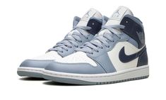 AIR JORDAN 1 MID WMNS "Two-Tone Blue" Air Jordan 1 Zoom Cmft, Jordan Grey, Blue Jordans, February 1, Pinterest Closet, Air Jordan 1 Mid, Jordan 1 Mid, Dream Shoes, Air Jordan 1