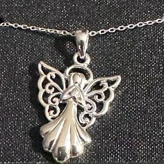 Nwt Sterling Silver Angel Necklace. Never Removed From Card. Angel Necklace Silver, Boho Choker Necklace, Pink Aura Quartz, Silver Angel Wings Necklace, Juicy Couture Necklace, Sterling Silver Angel Wings Pendant Jewelry, Saturn Necklace, Elegant Silver Wing-shaped Necklace, Sunshine Necklace