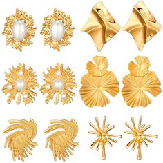 PRICES MAY VARY. Gold Accessories for Women: you will receive 6 pairs of gold statement earrings in 6 styles, enough and various to meet your daily, party or holiday use and replacement needs; You can also share them with your friends and family members Quality Material to Use: these statement earrings are made of alloy, adopting electroplating process, safe and reliable to use, with shiny appearances, not easy to fade or lose luster, serving you for a long time Appropriate Sizes: these geometri Large Gold Earrings, Hermes Twilly Scarf, Floral Bucket Hat, Black Cowgirl, Leaf Earring, Vintage Leather Belts, Gold Statement Earrings, Gold Geometric, Threader Earrings