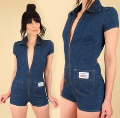 70s Levis, 70s Inspired Outfits, Playsuits Outfit, Denim Playsuit, 60s And 70s Fashion, 70s Inspired Fashion, 70s Outfits, Dress Shoes Heels, Romper Outfit