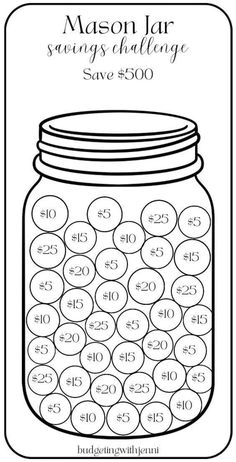 a mason jar with numbers on it and the words, save $ 300 for this printable