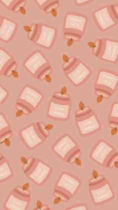 a pink background with jars and leaves on it