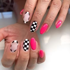 Luminary Nails, Checkered Nails, Teen Nails, Retro Nails, Pink Nail Designs, Short Acrylic Nails Designs, Get Nails