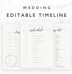 the wedding editable timeline is displayed on a marble background