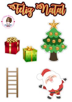 christmas stickers with santa claus and other holiday related items, including a ladder to the tree