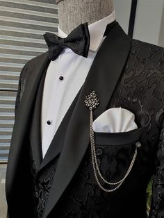 Bojoni Black Slim Fit Shawl Lapel Tuxedo | BOJONI Marriage Suits, Shawl Lapel Tuxedo, Groom Suit Black, Designer Tuxedo, Bow Tie Suit, Tuxedo Colors, Prom Suits For Men, Shawl Collar Tuxedo, Clothes Jacket