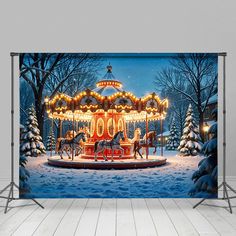 an image of a merry go round in the snow with horses and carousels on it