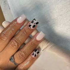 Cow Nails, White Acrylic Nails, Bling Acrylic Nails