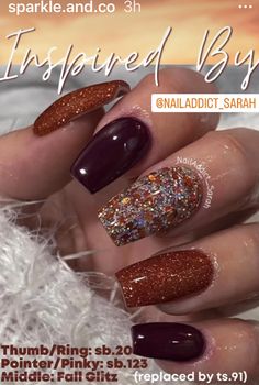 Brown And Yellow Fall Nails, Fall Nail Colors Multicolor, Fall Nails Regular Polish, November Nail Designs Fall, Overlay Nails Fall Colors, Fall Nails For November, Fall Nails Multiple Colors, Fall Nail Colors Burnt Orange, Burgandy Fall Nails 2022