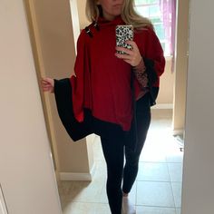 Nwt! Worn Once. Lambswool Blend Sweater Poncho In Red And Black. Lauren Ralph Lauren. Leather Straps Adjustable. S/M Size. Open To Reasonable Offers Red Oversized Cape Outerwear, Red Winter Cape One Size, Red Long Sleeve Poncho, One Size, Oversized Red Poncho For Winter, Red Oversized Poncho For Winter, Casual Red Long Sleeve Poncho, Oversized Red Cape For Fall, Red One-size Poncho Cape, Red One-size Cape Poncho