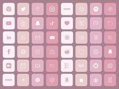 the pink and white squares are arranged in rows on top of each other, with different icons