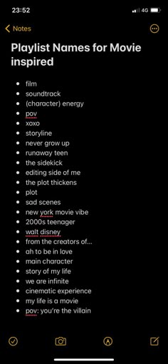 the playlist names for movie inspired movies on an iphone screen, with text below