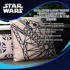 two star wars pillows sitting next to each other